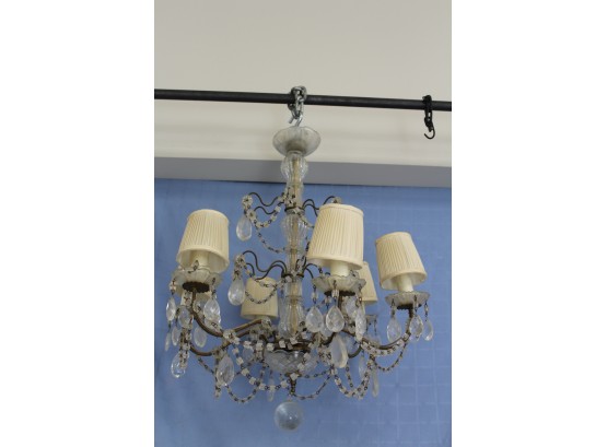 6 Light Glass Hanging Chandelier With Crystal Prisms
