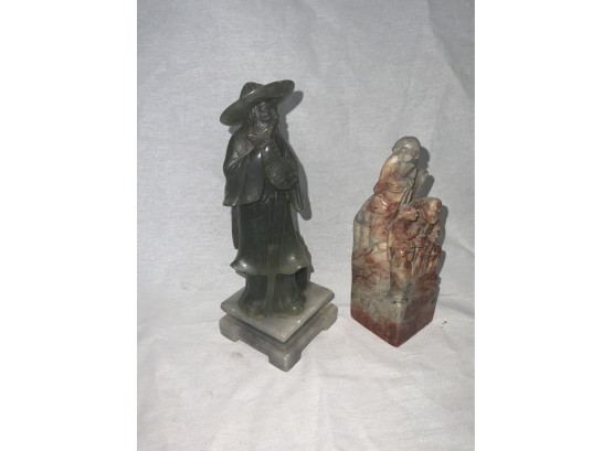 Two Carved Hard Stone Oriental Figures