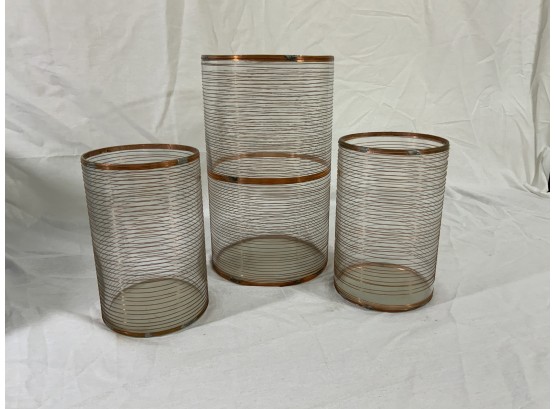 Stickley, Audi & Co. Large Hurricane And 2 Small Hurricane Vases With Copper Wire Detail
