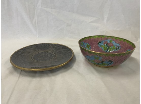 Two Oriental Cloisonne Plate And Bowl