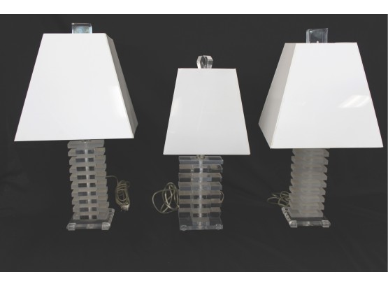 3 Karl Springer Style Lucite Stacker Lamps