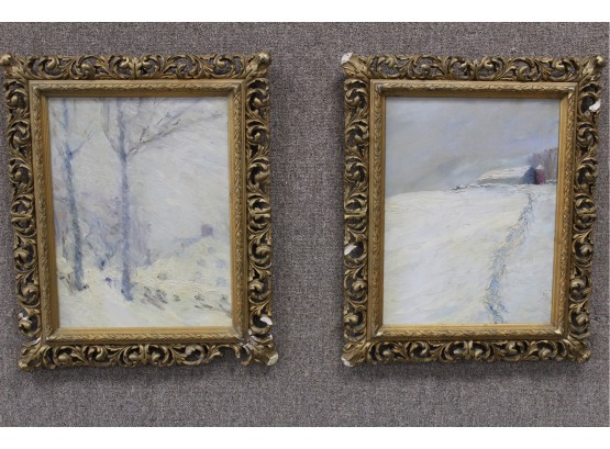 Pair Of Oil On Masonite Paintings Unsigned