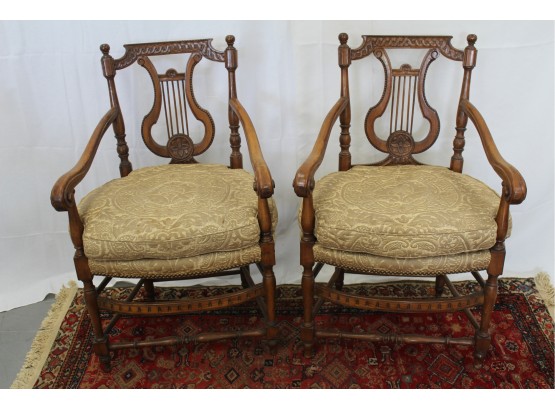 Pair Of Carved Harp Back Arm Chairs