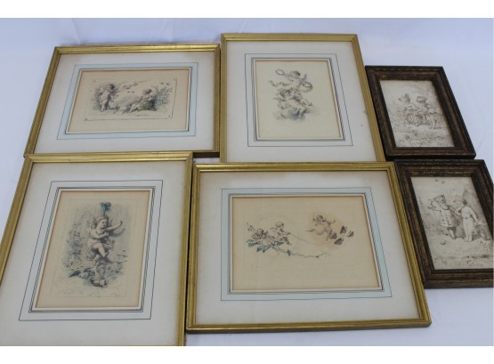 6 Lucien Penet Etchings Including 4 Hand Colored