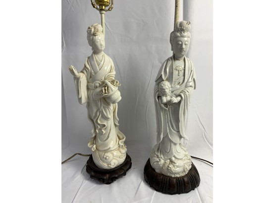 Two Oriental Figure Porcelain Lamps