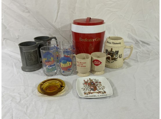 Advertising Lot Including 2 Mugs From Dairy Queen, 4 Diet Pepsi Glasses, Beefeater Gin Ice Bucket And More