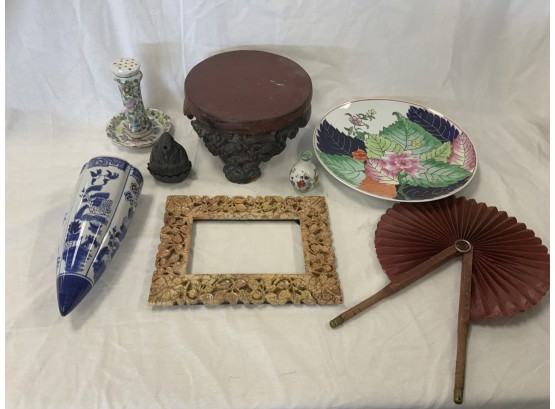 8 Pc Oriental Lot With Stand, Vase, Plate, And More