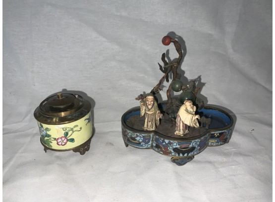 Two Pieces Of Cloisonne And Enameled Oriental Pieces