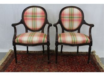 Pair Of Custom Louis XVI Style Carved Accent Chairs