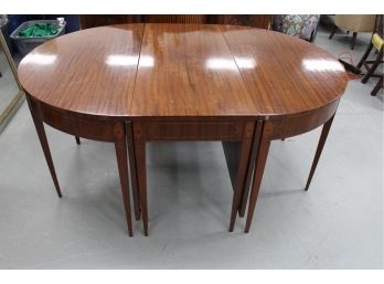 Custom Monumental Mahogany Inlaid Dinning Room Table Opens To Over 12 Ft