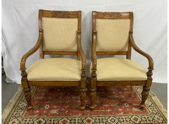 Pair Of Pineapple Carved Arm Chairs.
