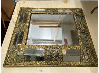 Large French Style Mirror With Brass Figural Detail. Needs Restoration