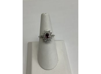 14k Garnet And Diamond Vintage Cluster Ring