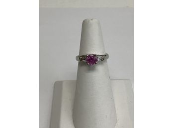 14k Pink Sapphire With Diamond Ring