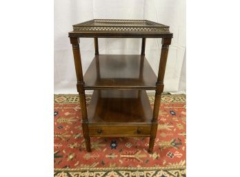 Mahogany Three Tier One Drawer Side Table With Brass Gallery