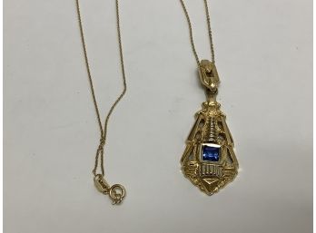 Antique 18kt Sapphire Pendant With A 14k Chain