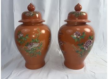 Oriental Style Urns With Lids. Floral Design
