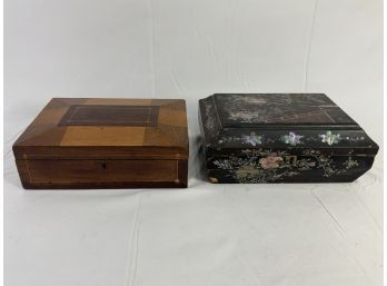 Two Vintage Wooden Boxes. No Key. Signs Of Wear.