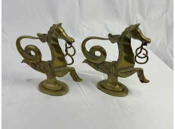 Pair Of Venetian Brass Seahorse Bookends.