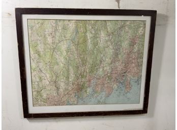 Map Of Greenwich Ct. In Wood Frame.