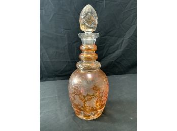 13 Cut To Class Orange Decanter. Grapes, Leaves, & Cross Patterns.