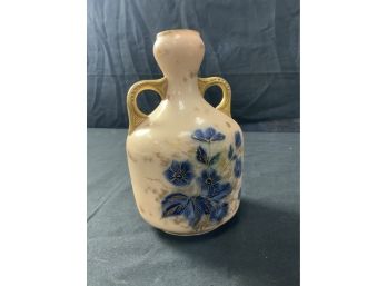 Jug. Royal Rudolstadt Pottery, Light Pink W/hand Painted Blue Flowers Outlined In Gold.