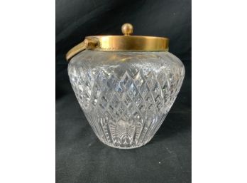 Three Cut Glass Biscuit Jar. Silver Plated Top.