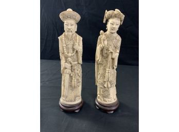 Pair Of Ivory Like Oriental Statues. Man & Woman. Highly Detailed.