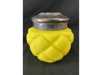 Biscuit Jar. Yellow Diamond Quilted. Silver Plated Lid.