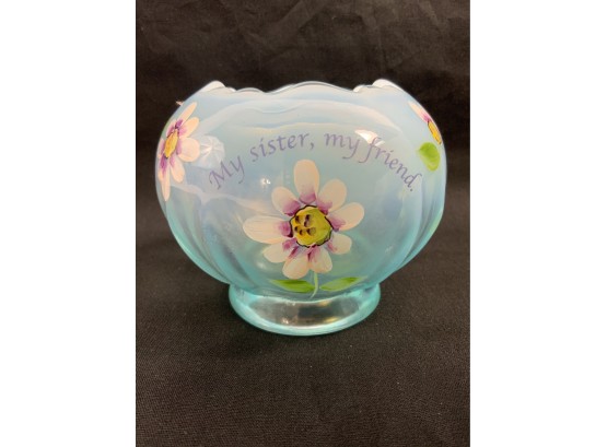 Fenton Rose Bowl With Flowers & 'My Sister, My Friend' Inscription
