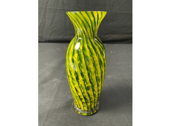 Nailsea Type Vase. Overlay Of Green. High Gloss.