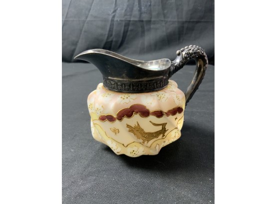 Wave Crest Creamer. Erie Swirl With Metal Top & Spout.
