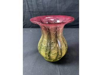 Rubina Verde Vase. Green Shaded To Rose On Top. Thick.