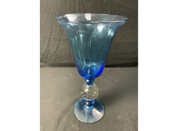 Pairpoint Vase. Blue W/clear Controlled Bubble Connector. Trumpet Shaped.