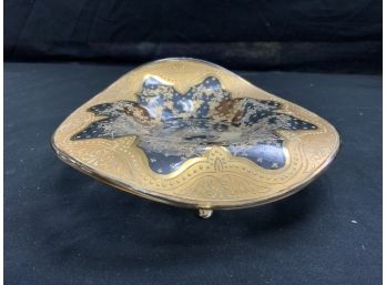 Bohemian Gold Hand Painted Footed Dish.