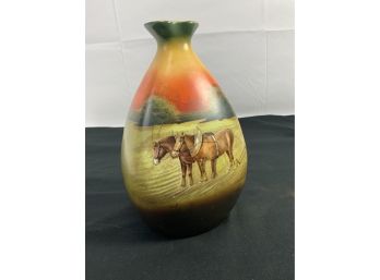 RH Made In Austria Vase With Horses Plowing A Field.