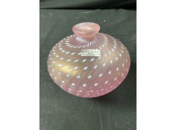 Swedish Kosta Boda Handmade Vase. Bulbous Bud. Lavender W/ Decoration & Swirled.