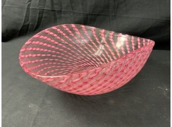 Large Lutz Type Bowl. Clear W/pink & Gold Swirling.
