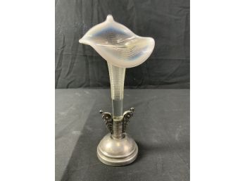 Small Epergne. Lily With Silver Holder, Jack In Pulpit Top. Clear Glass With Opal Rim.