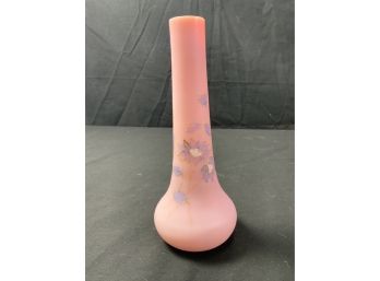 Glass Bud Vase. Light Pink. Painted Flowers.