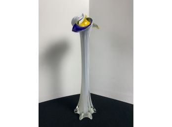 16 Tall Vase. Clear Glass. Blue & Yellow.