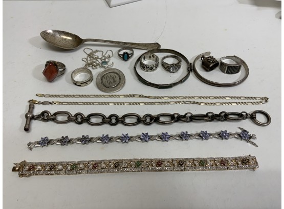 Sterling Silver Jewelry And Spoon Lot 5.6 Ozt