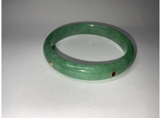Jade Bangle Bracelet With 5 14kt Accents With Gemstones Inlaid