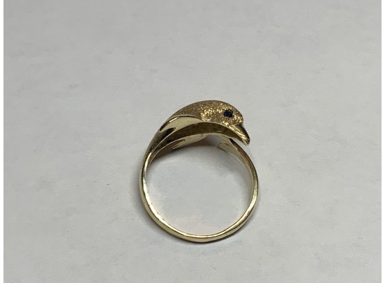 14kt Dolphin Ring With Sapphire Eyes