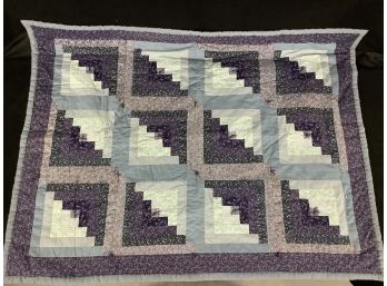 Large Vintage Quilt. Blue And Purple Color Pattern.