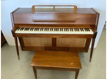 Baldwin Acrosonic Walnut Mid Century Modern Piano With Bench.