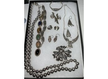 Sterling Silver Jewelry Lot Including Gemstones And Hardstone