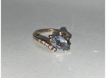 10kt Diamond And Blue Topaz Cocktail Ring