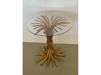 Gold Metal Wheat Glass Top Side Table
