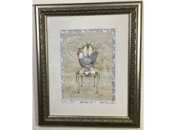 Signed K. White French Country Chicken Framed Art.